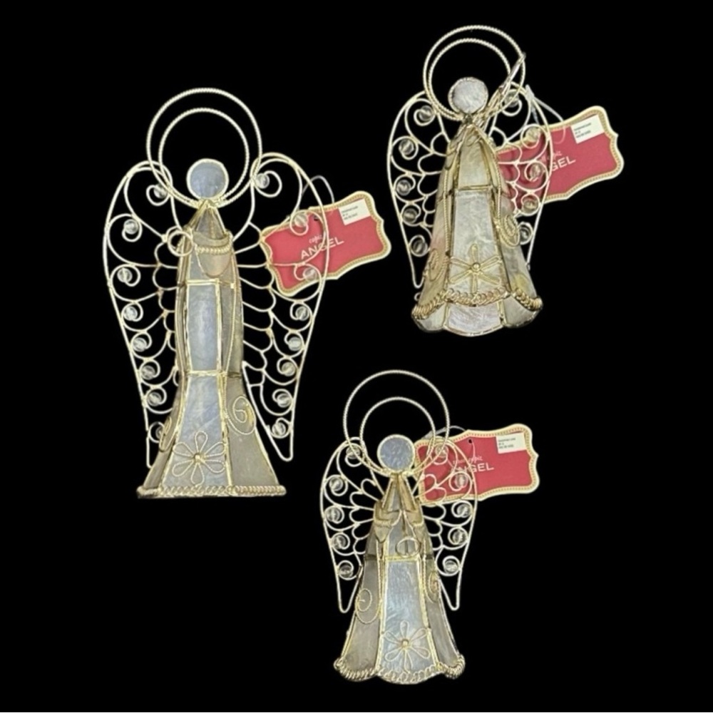 Set of 3 Capiz Shell Gold Angel Tree Toppers Decor